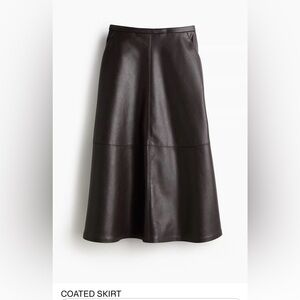H&M Dark Brown A-Line Coated Leather Skirt size 14
